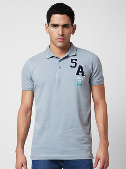 Spykar - Grey Slim Half Sleeve Polo Neck T-Shirt