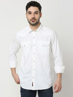 Spykar - White Full Sleeve Slim Fit Solid Shirt For Men