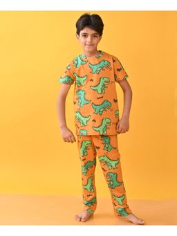 ANTHRILO - Big Dinosaur T-Shirt Short Sleeve Pyjama D - Orange (Set of 2)