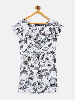 CRIMSOUNE CLUB - Girls Black Printed Round Neck Dress