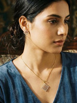 Saraf RS Jewellery - Gold Toned White Ad Zircon Geometric Delicate Jewellery Set