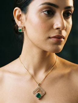 Saraf RS Jewellery - Gold Plated Emerald Green and White Ad Minimal Designer Jewellery Set