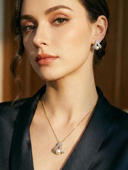 Saraf RS Jewellery - Gold Plated Ad Zircon Pearl Studded Minimal Jewellery Set