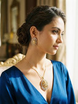 Saraf RS Jewellery - Gold Plated Ad Zircon Minimal Temple Lord Krishna Jewellery Set