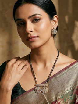 Saraf RS Jewellery - Gold Toned Ad Zircon Studded Elegant Handcrafted Mangalsutra Jewellery Set