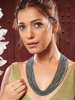 Saraf RS Jewellery - Multi-Layered Emerald Green Beaded Necklace with Gold Finish Jewellery