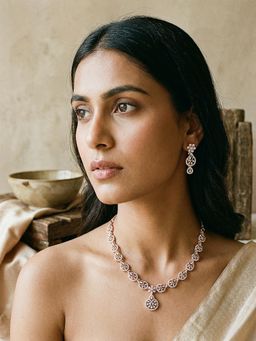 Saraf RS Jewellery - Gold Toned White Ad Zircon Studded Mango Design Statement Jewellery Set