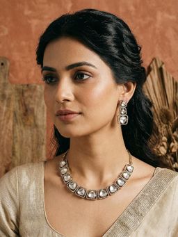 Saraf RS Jewellery - Gold Toned Kundan Uncut Polki Jadau Bridal Statement Jewellery Set