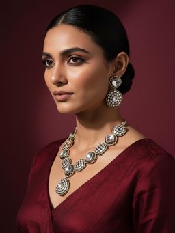 Saraf RS Jewellery - Gold Antique Kundan Jadau Uncut Polki Statement Jewellery Set