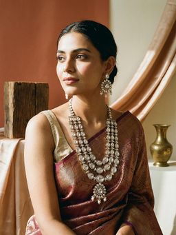 Saraf RS Jewellery - Gold Antique Uncut Polki Kundan Layered Statement Bridal Jewellery Set