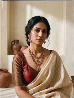 Saraf RS Jewellery - Antique Gold Polish Ruby Red & White Layered Bridal Statement Jewellery Set