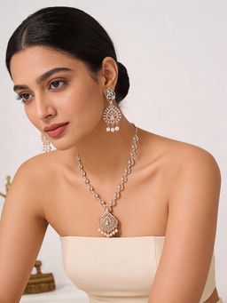 Saraf RS Jewellery - Gold Plated White Ad Zircon Studded Minimal Jewellery Set