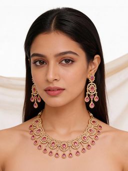 Saraf RS Jewellery - Gold Plated Ruby Red and White Ad Studded Luxe Choker Jewellery Set