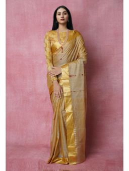Unnati Silks - Cream Pure Handloom Tusshar Jamdani Bengal Cotton Saree