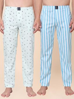 Urban Scottish - Men Blue Cotton Printed Lounge Pants (Pack Of 2)