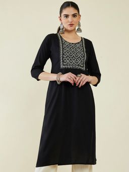 Soch - Women Black Rayon Embroidered Kurta