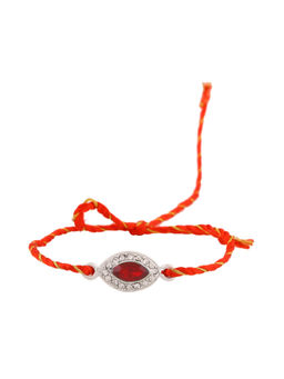 Estele - Rhodium Plated Divine Evil Eye Rakhi with Crystals, Enamel & Fancy Silk Thread