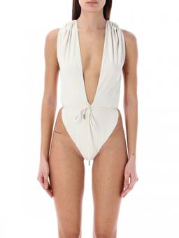 Saint Laurent - White Backless V-Halter Swimsuit