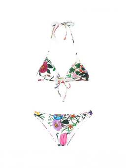 Gucci - White Floral Bikini Top & Bikini Bottom
