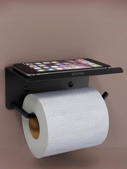 Plantex - Stainless Steel Toilet Paper Holder with Mobile Stand (Black)