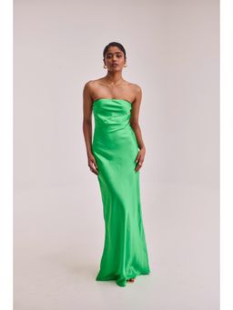 Urban Suburban - Green Satin Solid Maxi Dress