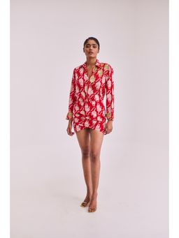 Urban Suburban - Red Embroidered Collar Neck Mini Dress
