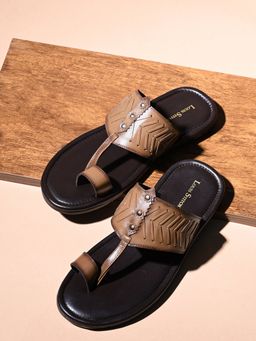 Louis Stitch - Tan Kolhapuri Style Lightweight Toe Ring Leather Sandals