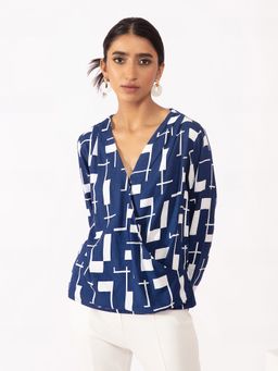 Twenty Dresses by Nykaa Fashion - Work Blue And White Geometric Top