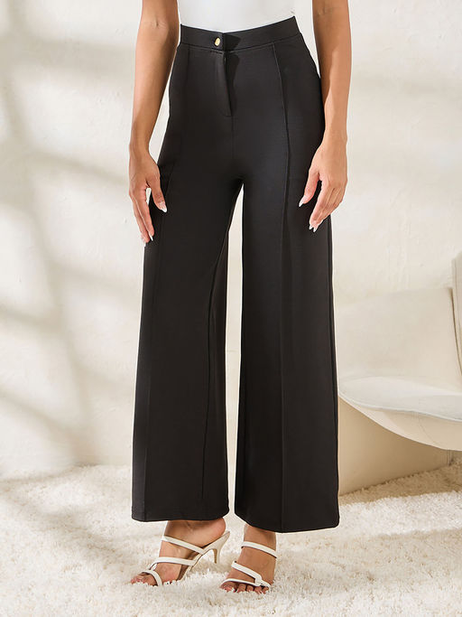Styli Elevate Black High Rise Wide Leg Pant
