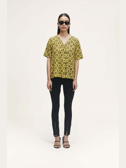 TERRA LUNA - Iris Yellow Hand Block Printed Top