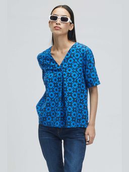 TERRA LUNA - Iris Blue Hand Block Printed Top