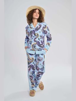 TERRA LUNA - Java Blue Khadi Printed Top