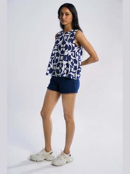TERRA LUNA - Barbarella Crescent Bloom Blue Khadi Top