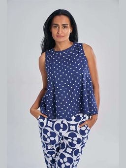TERRA LUNA - Barbarella Blue Khadi Polka dot Printed Top
