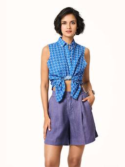 TERRA LUNA - Ella Monogram Blue Printed Top