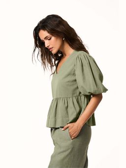 TERRA LUNA - Nell Olive Khadi Plain Top