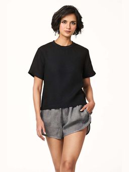 TERRA LUNA - Cela Black Linen Top