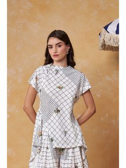 Muvazo - Grid White Checks Top