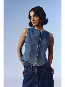 quietBold - Aero Denim Solid Round Neck Top