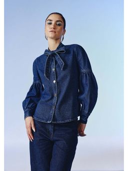 quietBold - Majesty Tie-Up Denim Collar Neck Top