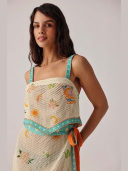 NOIB - Cream Printed Azure Magda Crop Top