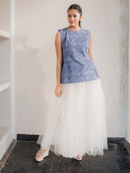 October - Sky Silver Printed Cotton Top