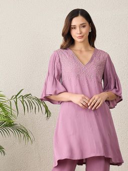 First Resort by Ramola Bachchan - Women Georgette Embellished Lavender Top