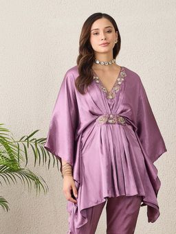 First Resort by Ramola Bachchan - Women Polyester Satin Embellished Lavender Top