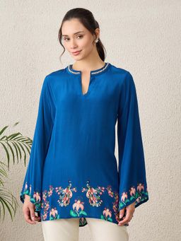First Resort by Ramola Bachchan - Women Viscose Printed Blue Top