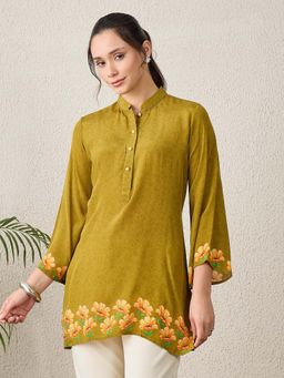 First Resort by Ramola Bachchan - Women Viscose Floral Olive Top