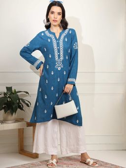 Sufiza Lifestyle - Chikankari Embroidery Blue Rayon Kurta