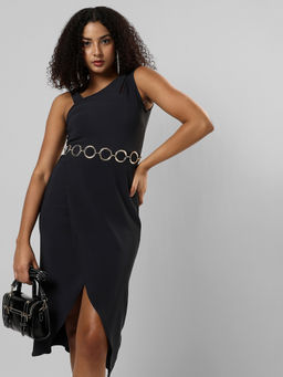 PINACOLADA - Womens Solid Plain Black Regular Fit Dress