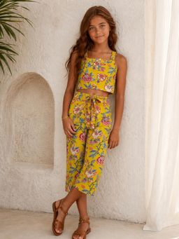 Aarika - Girls Casual Wear Mustard Floral Printed Co-Ord Set