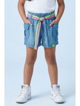 TINY GIRL - Cotton Solid Patch Pocket Shorts With Belt